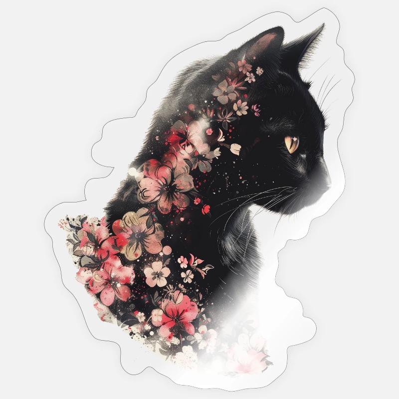 Fleurs de chat - Sticker taille S (10 x 10 cm) - brillant transparent