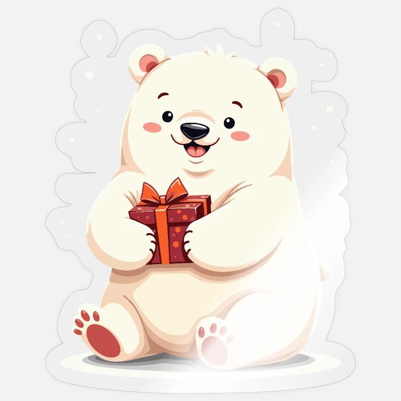 Niedlicher Eisbär mit Geschenkillustration Sticker Größe S (10 x 10 cm)