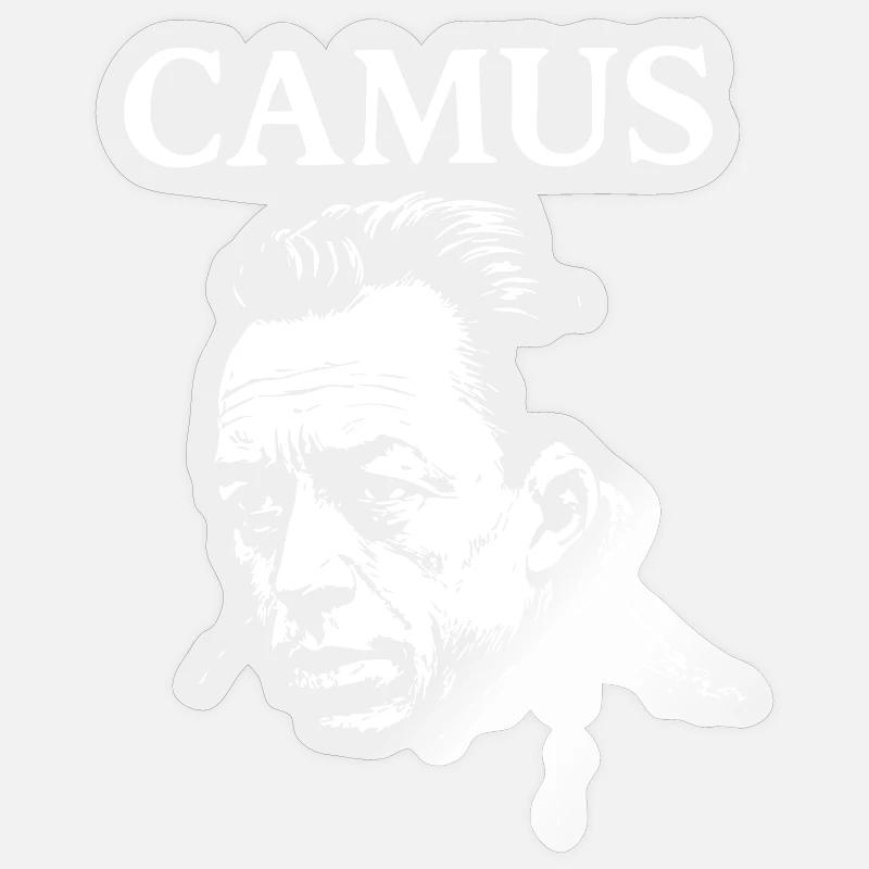Albert Camus existenzielles Noir-Porträt - Sticker Größe S (10 x 10 cm) - Transparent glänzend