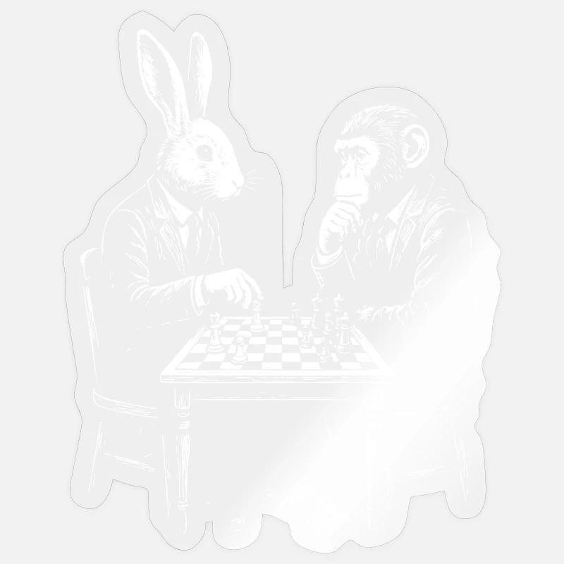 Hasen-Affen-Schachduell - Sticker Größe S (10 x 10 cm) - Transparent glänzend