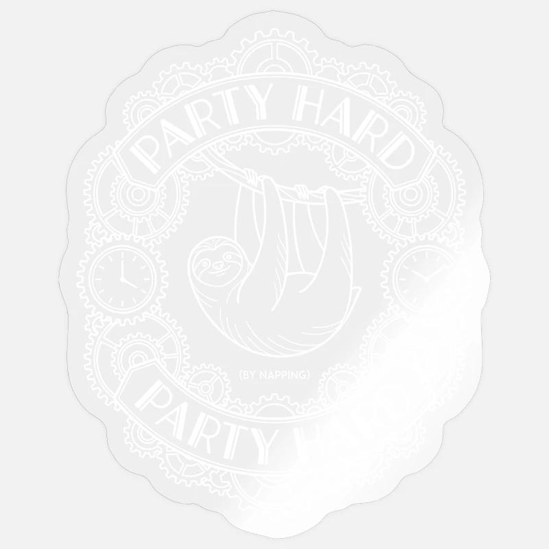 Party Hard Napping Sloth - Sticker size S (10 x 10 cm) - transparent glossy
