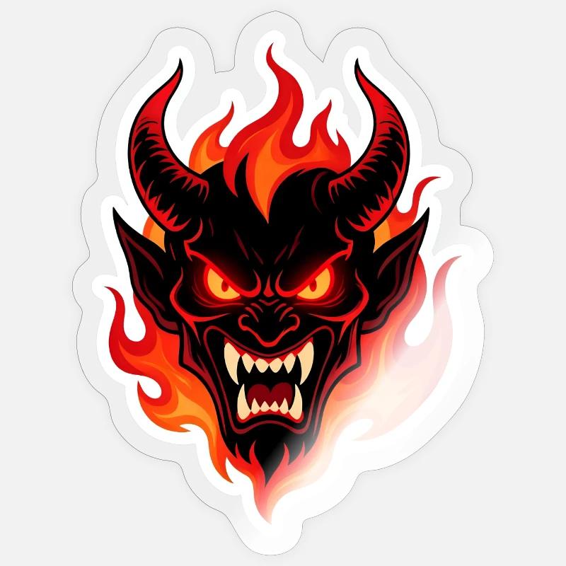 Feuriger Dämonenkopf - Sticker Größe S (10 x 10 cm) - Transparent glänzend
