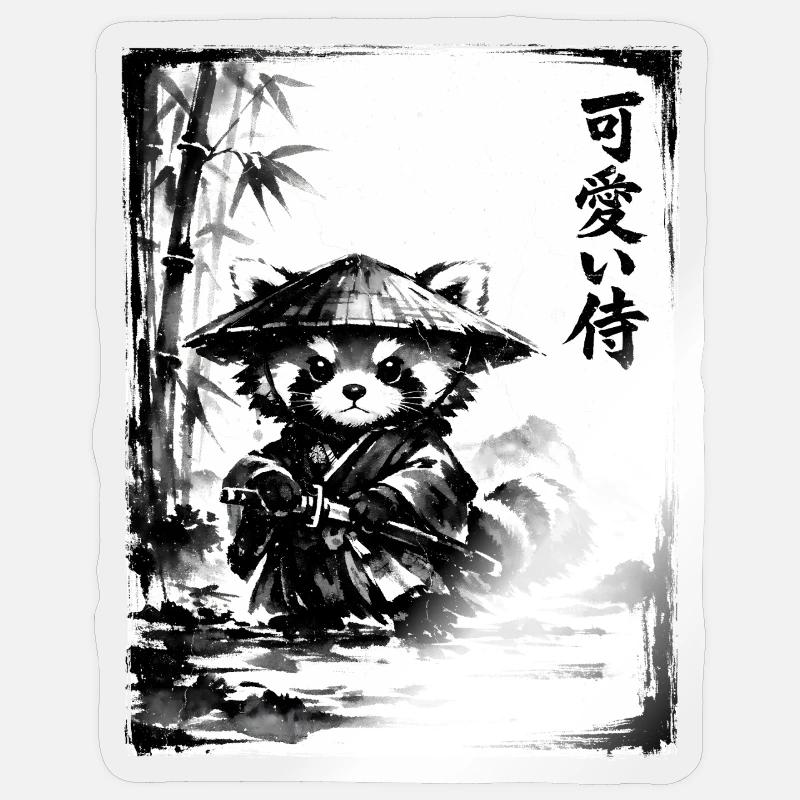 Dessin à l’encre de samouraï Red Panda Sumi-e Sticker taille S (10 x 10 cm)