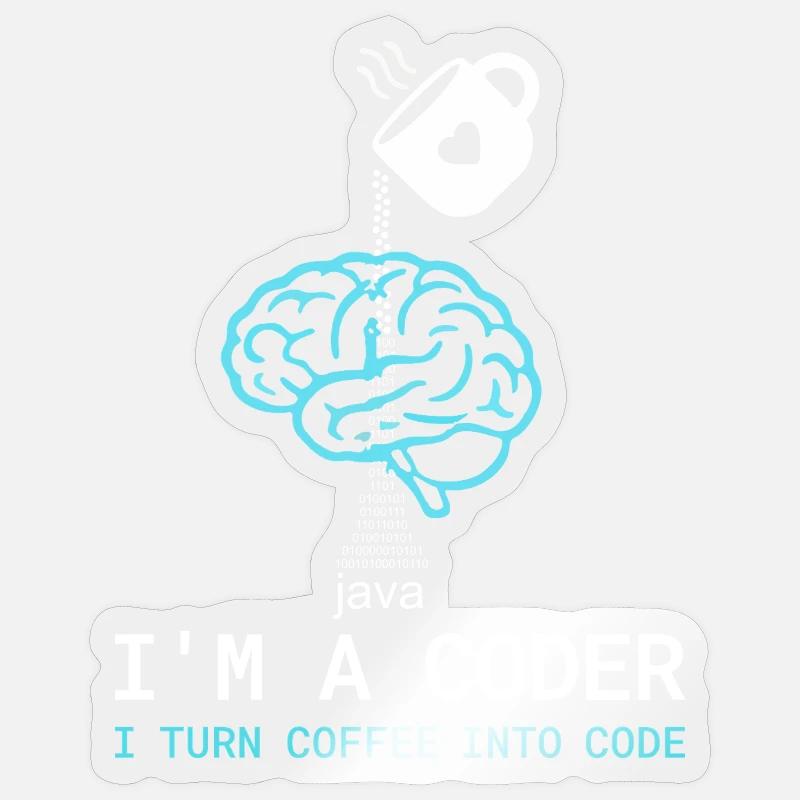 Coder T-Shirt: Coffee into Code – Nerdy Programmie Sticker Größe S (10 x 10 cm)