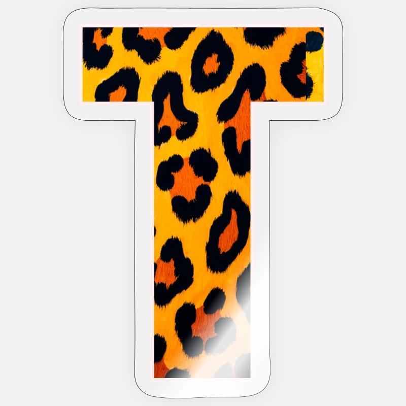 Leopard_Buchstabenmuster_ _T - Sticker taille S (10 x 10 cm) - brillant transparent