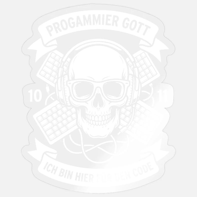 Code Schädel mit Kopfhörern - Sticker Größe S (10 x 10 cm) - Transparent glänzend