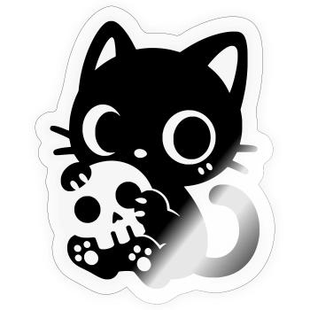 Cute Scary Cat with Skull | Kawaii Spooky Mot - Sticker size S (10 x 10 cm) - transparent glossy - Front