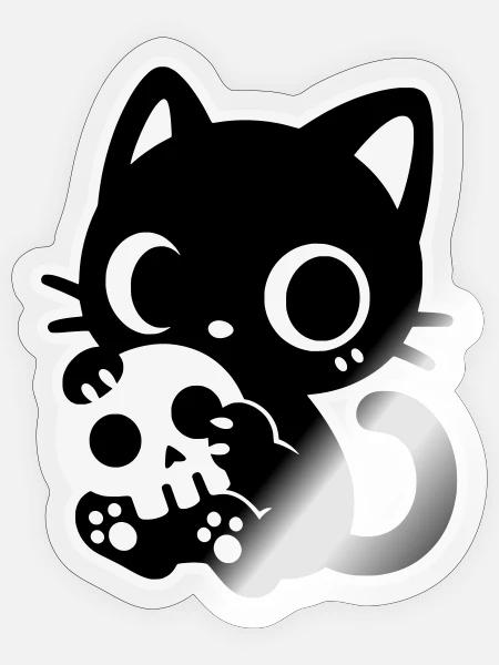 Cute Scary Cat with Skull | Kawaii Spooky Mot - Sticker size S (10 x 10 cm) - transparent glossy