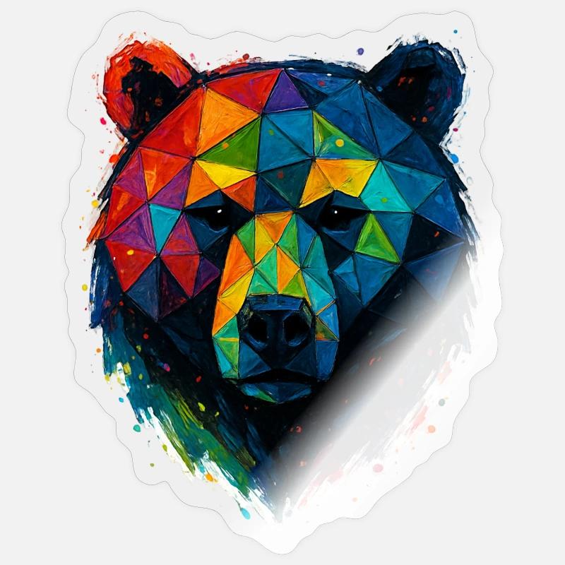 Geometric Bear: Farbenfroher Low Poly-Stil Sticker Größe S (10 x 10 cm)