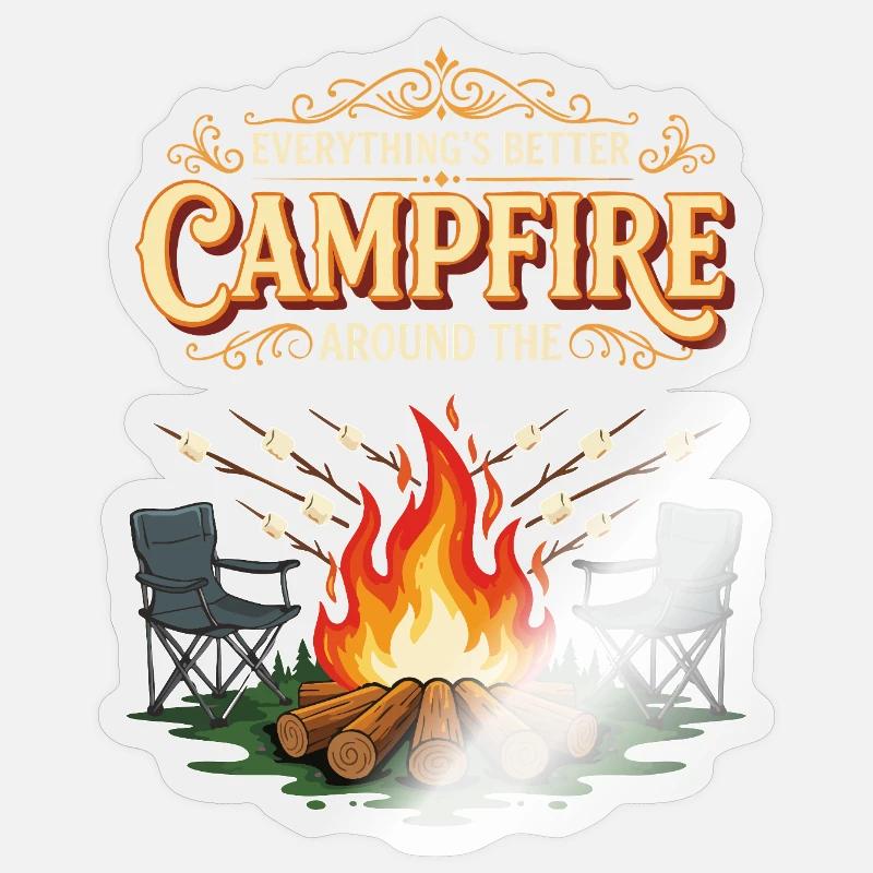Campfire Marshmallow Everything Better Camping Sticker taille S (10 x 10 cm)