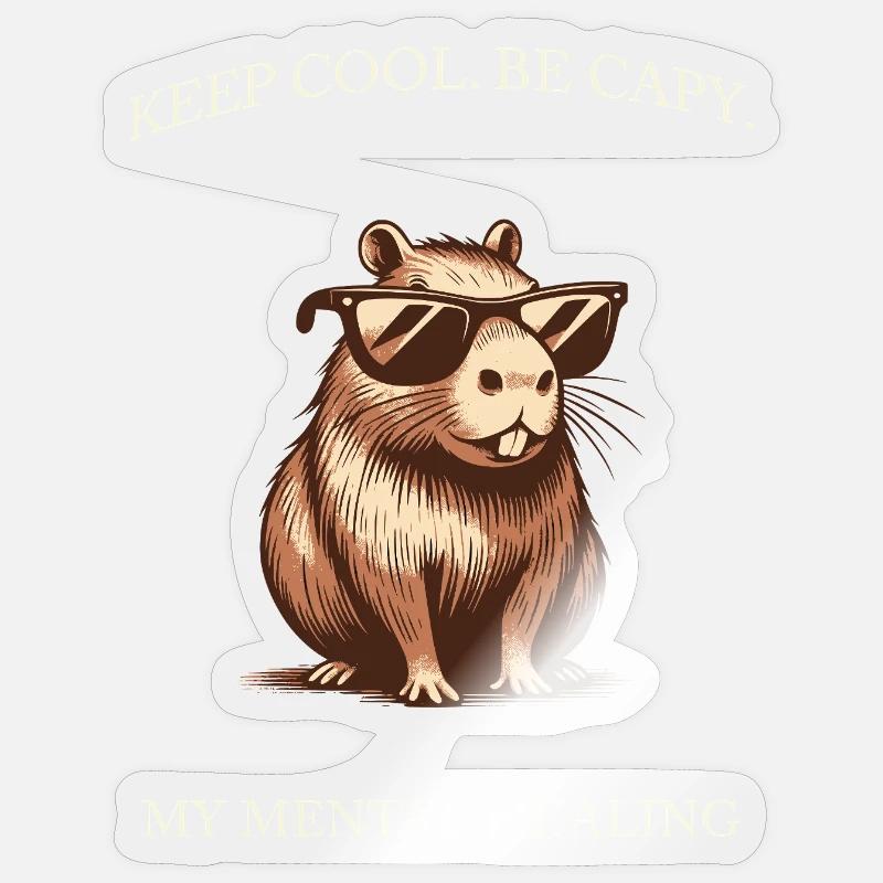 Capybara Keep Cool Be Capy – Art minimaliste Sticker taille S (10 x 10 cm)