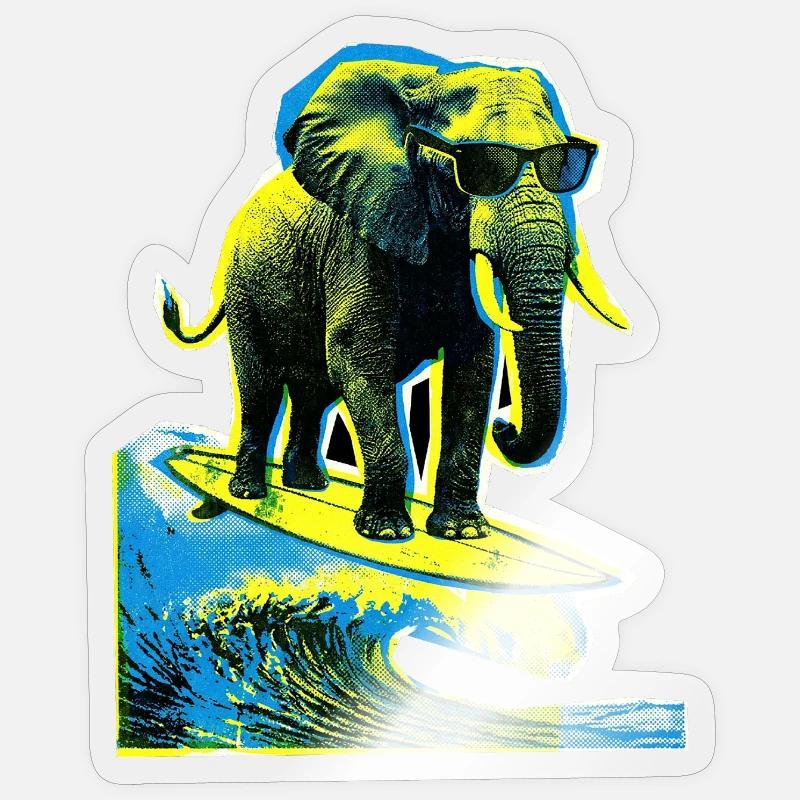 Elefant Surfer - Sticker Größe S (10 x 10 cm) - Transparent glänzend