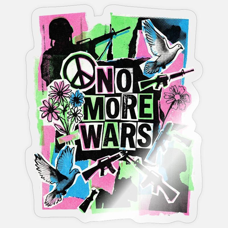 Peace: Never again war - Sticker size S (10 x 10 cm) - transparent glossy