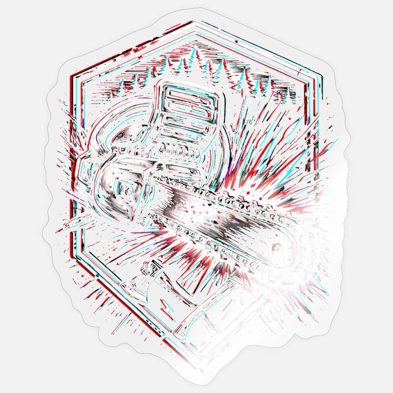 Conception forestière à la hache à tronçonneuse Sticker taille S (10 x 10 cm)