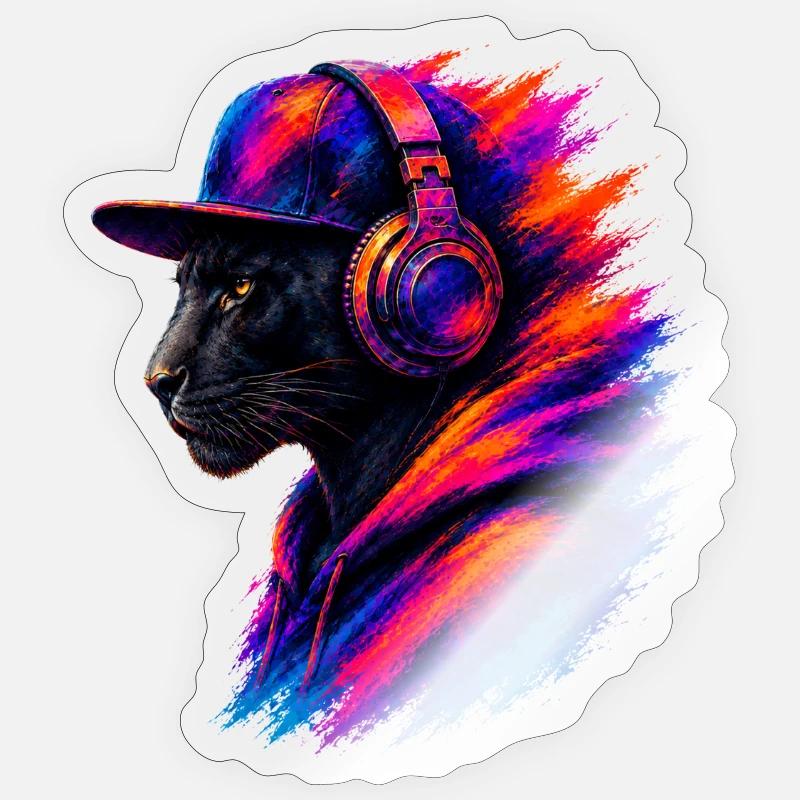 Panther mit Kopfhörern - Sticker Größe S (10 x 10 cm) - Transparent glänzend
