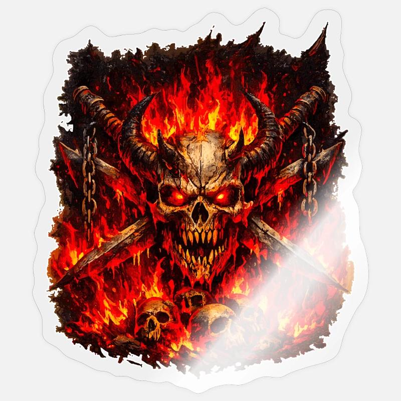 Crâne de Feu avec des Cornes - Sticker taille S (10 x 10 cm) - brillant transparent