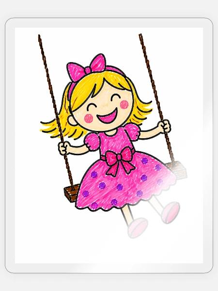 Fröhliches Mädchen sitzt auf der Schaukel - Sticker Größe S (10 x 10 cm) - Transparent glänzend