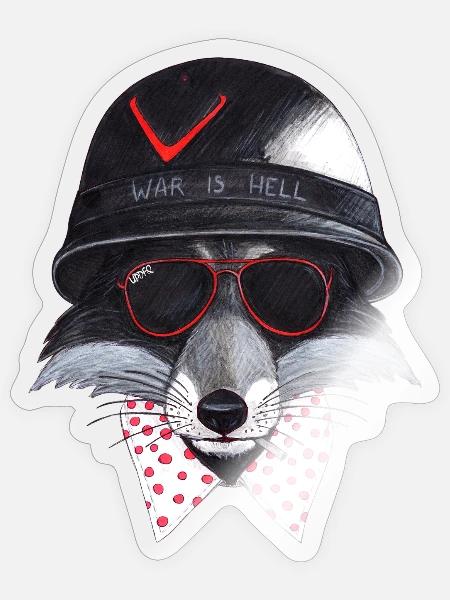 Rebellenfuchs: Helm, rote Brille - Sticker Größe S (10 x 10 cm) - Transparent glänzend