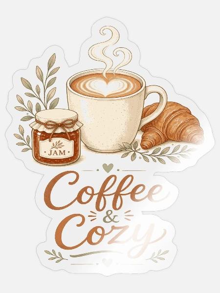 Kaffee & Gemütlichkeit - Sticker Größe S (10 x 10 cm) - Transparent glänzend