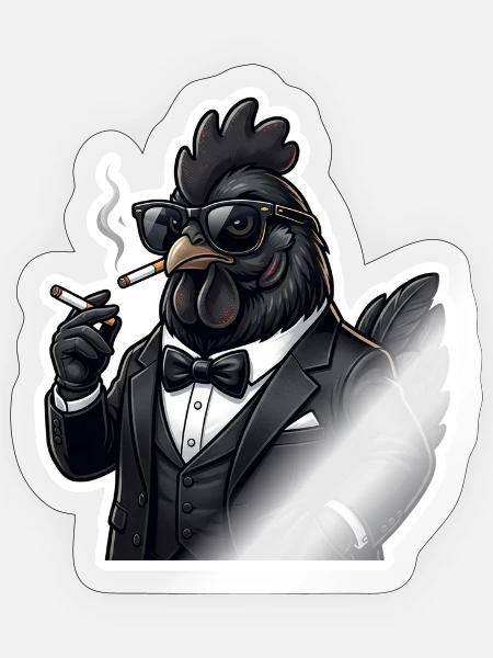 Zigarrenhähnchen im Smoking - Sticker Größe S (10 x 10 cm) - Transparent glänzend