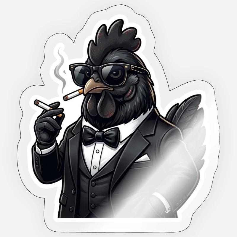 Cigar Chicken in Tuxedo - Sticker size S (10 x 10 cm) - transparent glossy