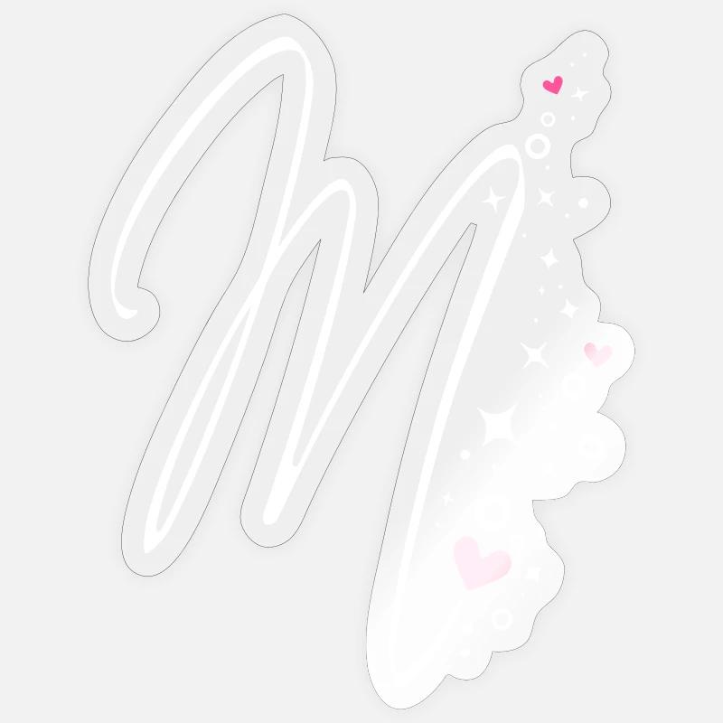 Glitzer Buchstabe M Monogramm M Initiale M Herz - Sticker Größe S (10 x 10 cm) - Transparent glänzend