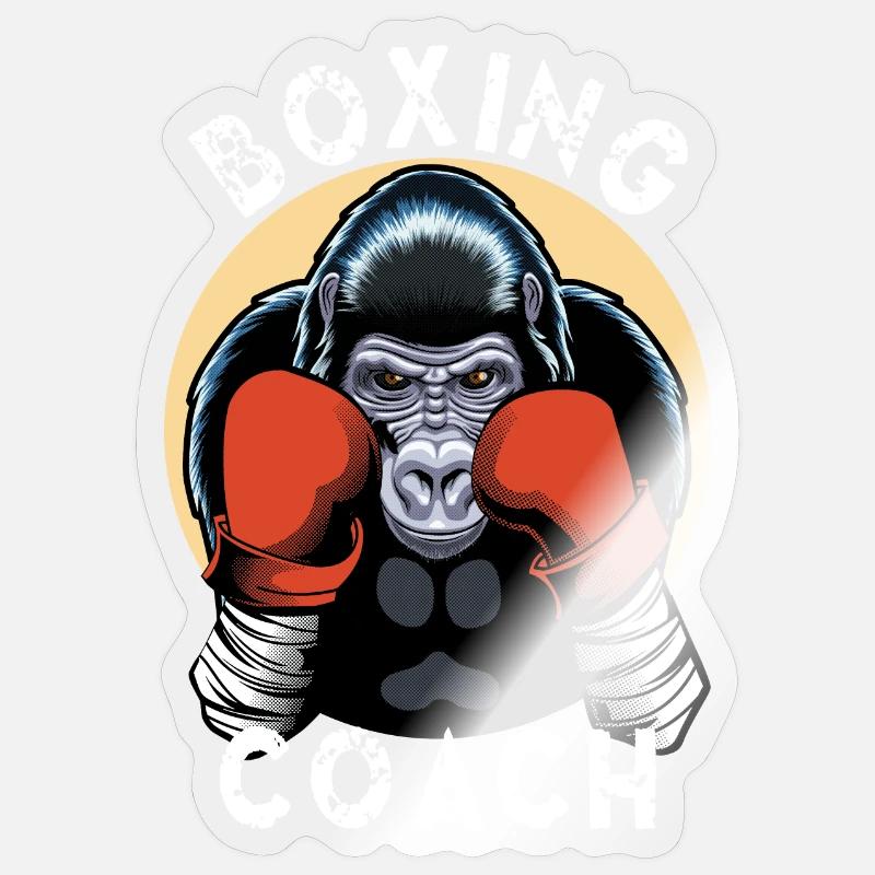 Coach de Boxe - Gorille Boxeur - Sticker taille S (10 x 10 cm) - brillant transparent