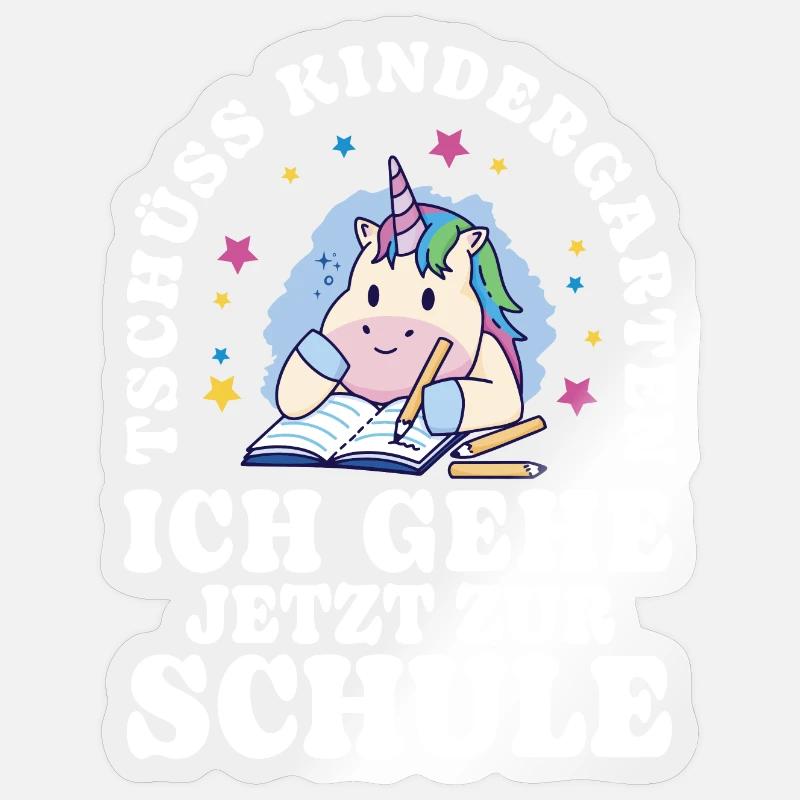 Einschulung Einhorn Tschüss Kindergarten - Sticker Größe S (10 x 10 cm) - Transparent glänzend