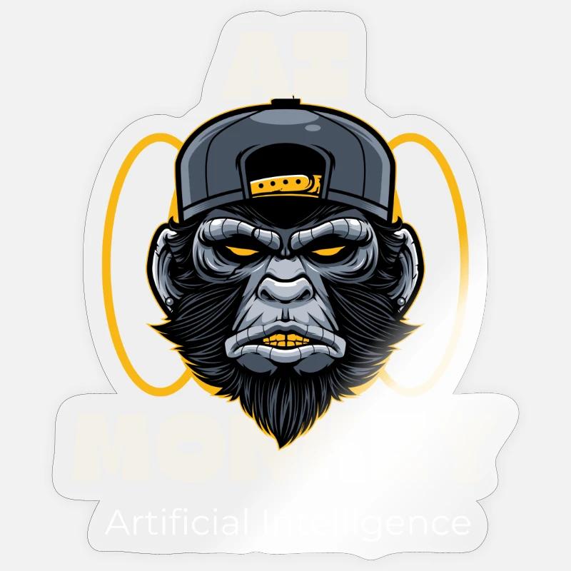 Artful Monkey with AI Theme - Sticker size S (10 x 10 cm) - transparent glossy
