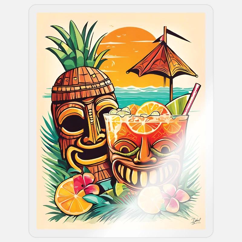 Tiki Cocktail - Sticker Größe S (10 x 10 cm) - Transparent glänzend