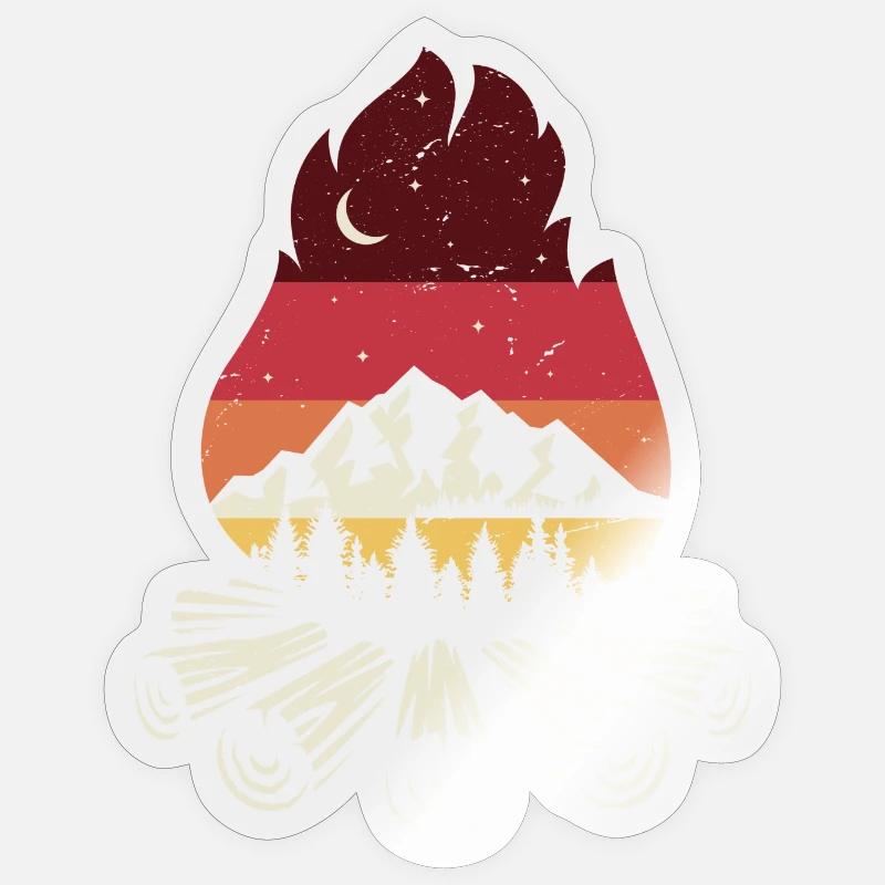 Feu de camp Sunset Pines - Sticker taille S (10 x 10 cm) - brillant transparent