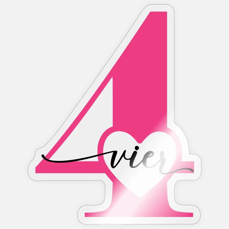 Ziffer Vier 4 mit Herz Sticker Größe S (10 x 10 cm)