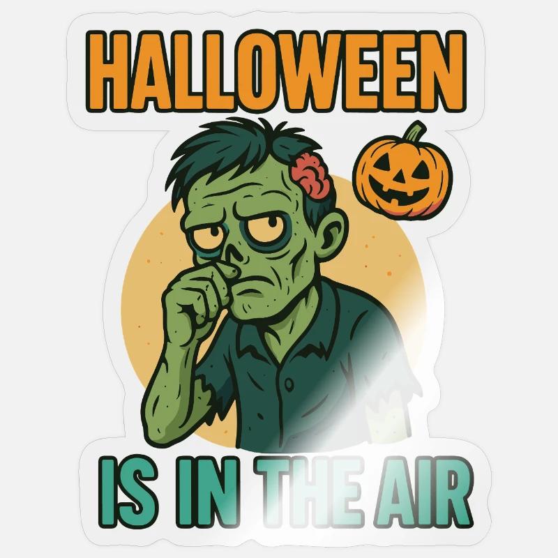 Zombie d’Halloween avec citrouille - Sticker taille S (10 x 10 cm) - brillant transparent