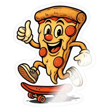 Skateboard fahrende Pizza - Sticker Größe S (10 x 10 cm) - Transparent glänzend - Vorne