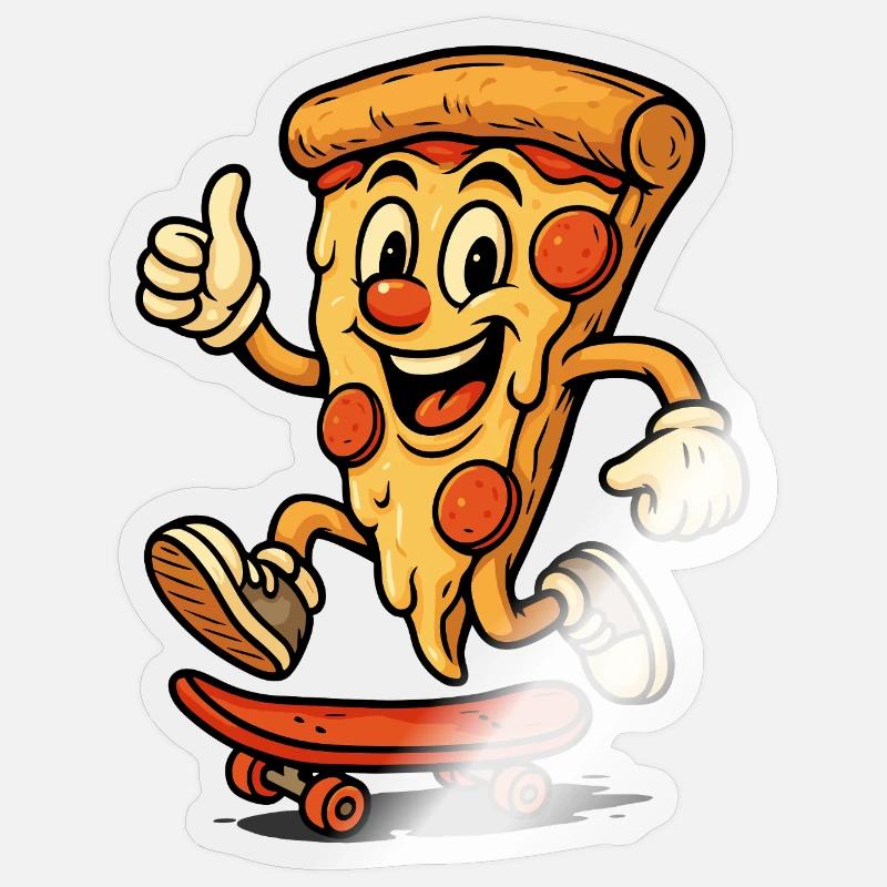 Skateboard fahrende Pizza Sticker Größe S (10 x 10 cm)