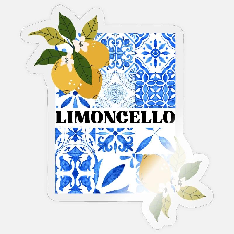 Limoncello – Citrus and Azulejo Pattern - Sticker size S (10 x 10 cm) - transparent glossy