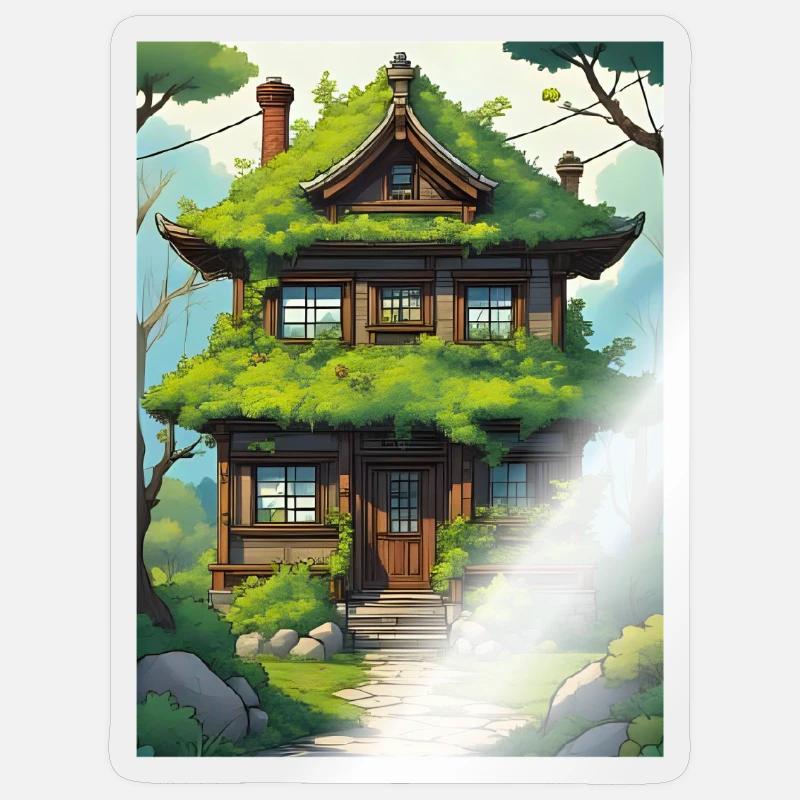 Japanese House Stylized Artwork - Sticker size S (10 x 10 cm) - transparent glossy