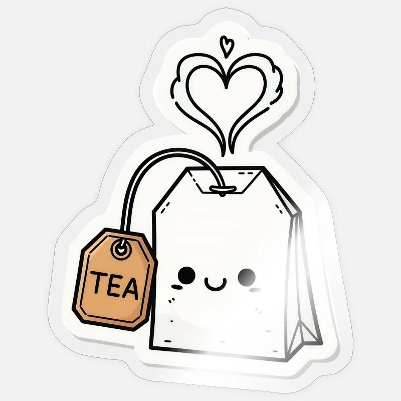 Kawaii Teebeutel mit Herzdampf Sticker Größe S (10 x 10 cm)