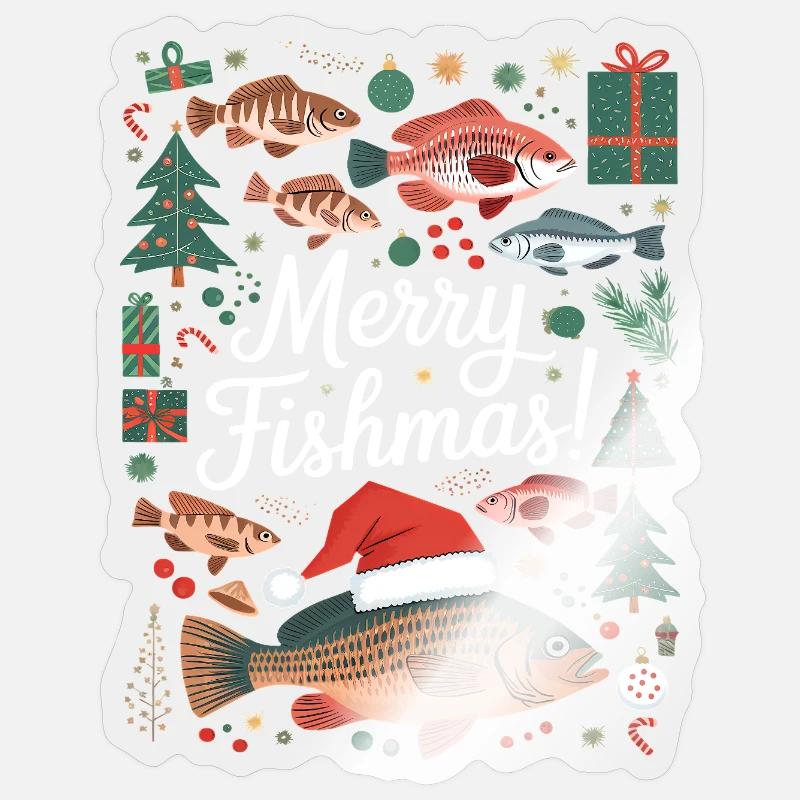 Pêcheur Pull de Noël Poisson Joyeux Poisson Sticker taille S (10 x 10 cm)