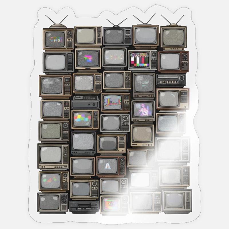 Retro Fernseh-Stack Collage - Sticker Größe S (10 x 10 cm) - Transparent glänzend