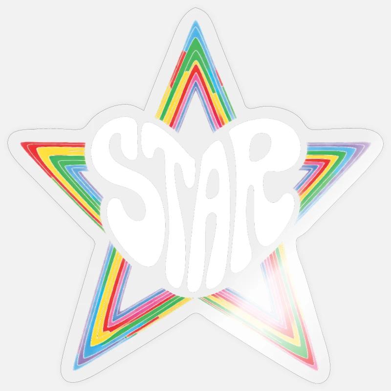Star de l’espace Arc-en-ciel psychédélique - Sticker taille S (10 x 10 cm) - brillant transparent