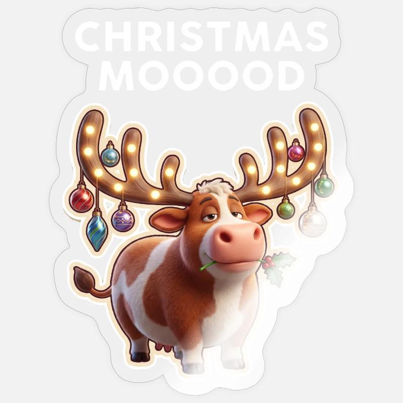 Weihnachtskuh mit Leuchtornamenten Sticker Größe S (10 x 10 cm)