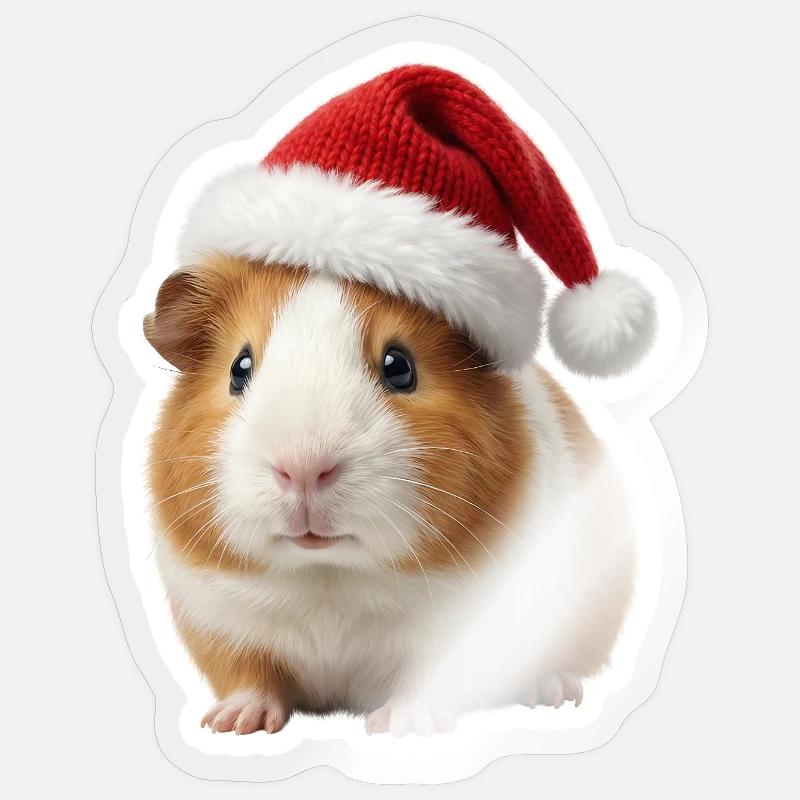 Petit chapeau de Noël en forme de cochon d’Inde mignon Sticker taille S (10 x 10 cm)
