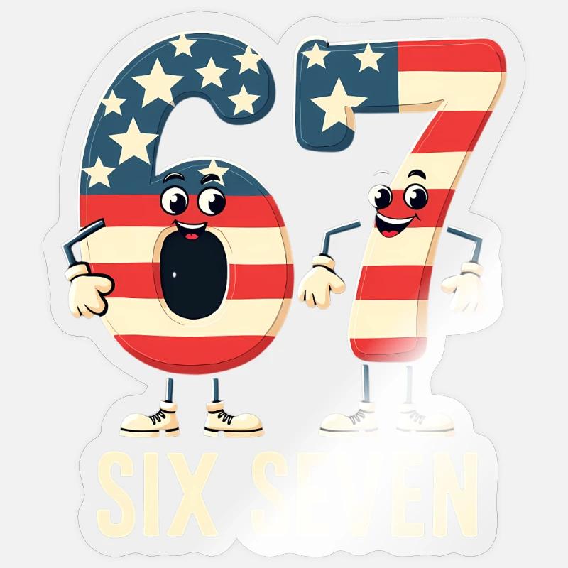 US Flag 67 Memes Six Seven - Sticker taille S (10 x 10 cm) - brillant transparent