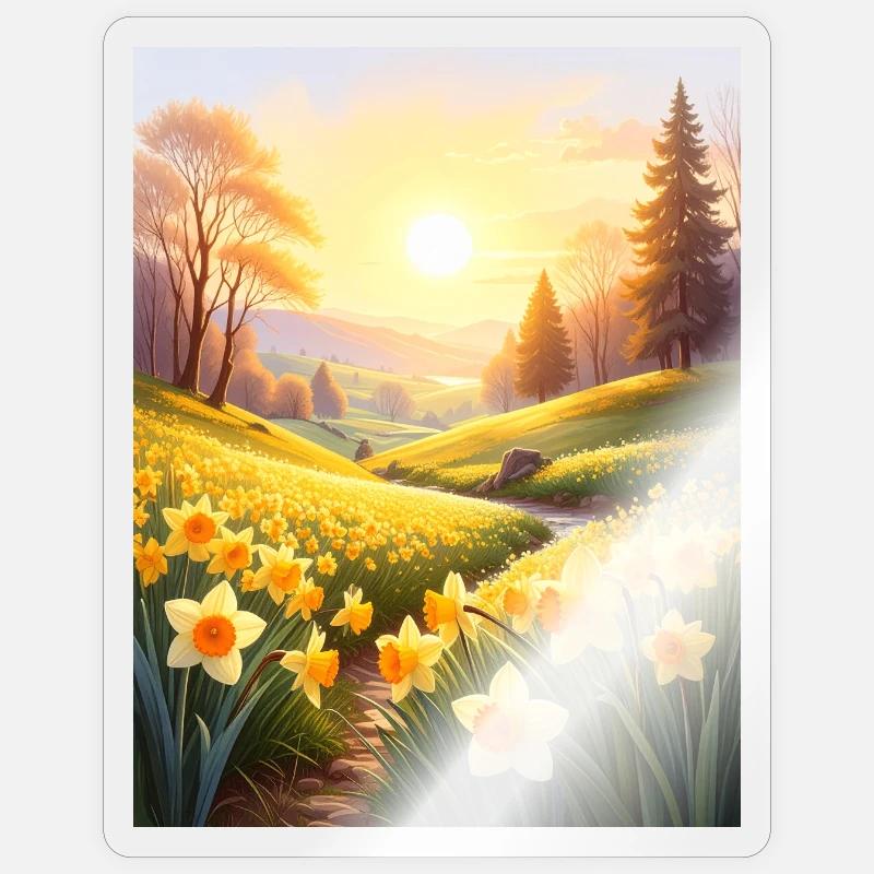 Daffodils on a spring meadow Sticker size S (10 x 10 cm)