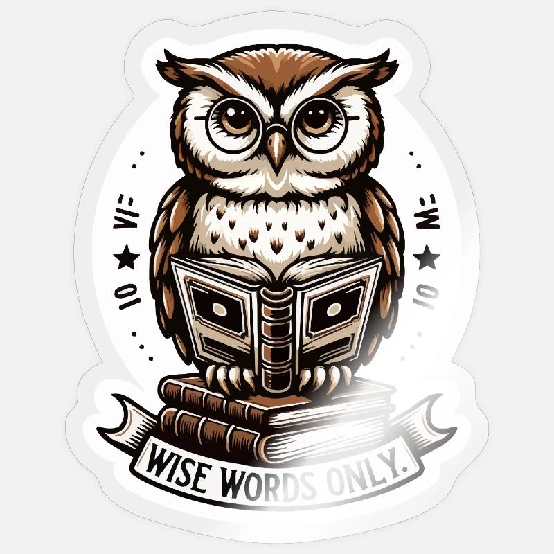 Wise owl reading book - Sticker size S (10 x 10 cm) - transparent glossy