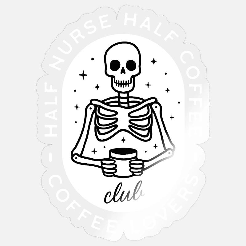 Krankenschwester Kaffee pflegt dunklen Humor-Skelett - Sticker Größe S (10 x 10 cm) - Transparent glänzend
