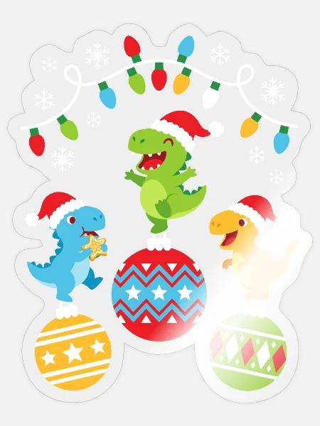 Süße Weihnachts Dinosaurier - Sticker Größe S (10 x 10 cm) - Transparent glänzend