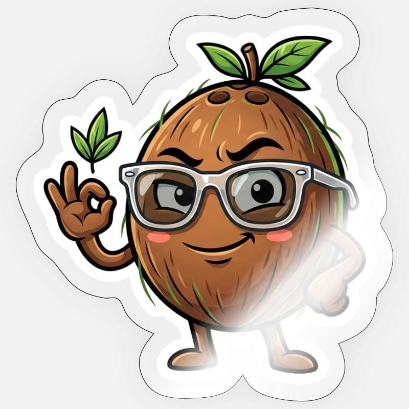 Coconut Nerd with Glasses - Sticker size S (10 x 10 cm) - transparent glossy