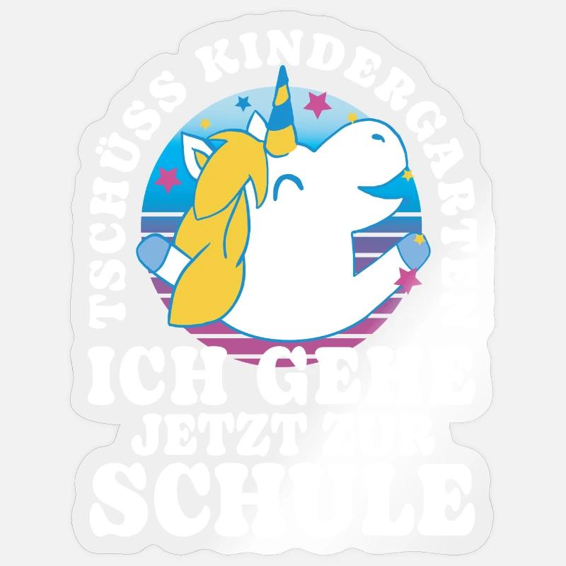 Einschulung Einhorn Tschüss Kindergarten - Sticker Größe S (10 x 10 cm) - Transparent glänzend